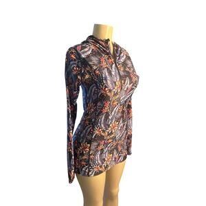 Women XS Inno Black Floral Print Surf Swim Rash Guard Shirt Top Long Slv Hooded